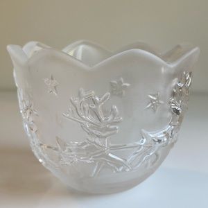 Mikasa Frosted Vintage Holiday Votive Candle Holder w/ Reindeer. Santa’s sleigh